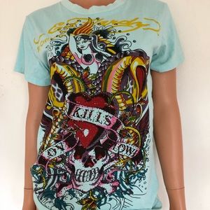 BLUE Ed Hardy Skull Shirt